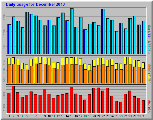 Daily usage for December 2010