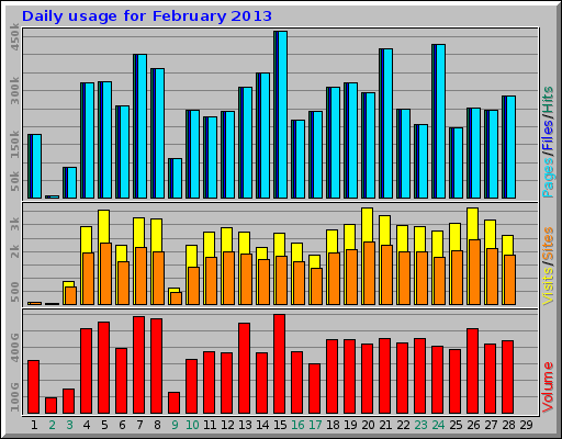 Daily usage for February 2013