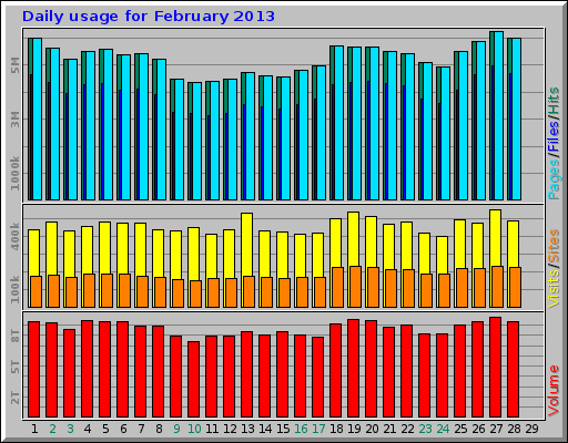 Daily usage for February 2013