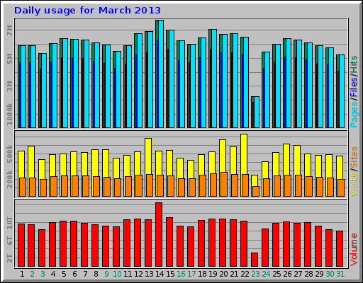 Daily usage for March 2013